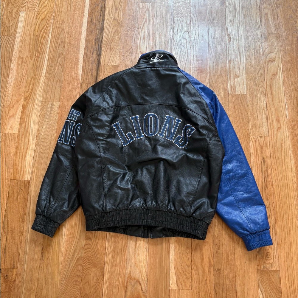 Detroit Lions Logo Athletic Sharktooth Vintage 90s Leather Jacket Moore Signed L - Picture 2 of 16